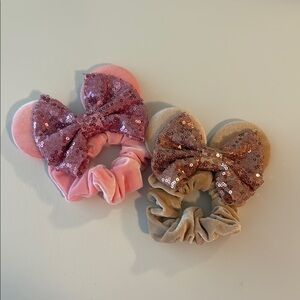 Disney Sequin Bow Hair Scrunchies - Pink & Tan